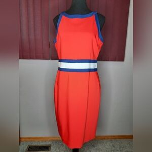 Banana Republic Red Midi Dress with Blue & White Size 8